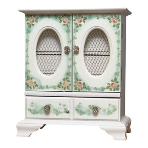 Vintage 70s Hand Painted Jewelry Box Musical Cabinet Japan Import Retro Wood